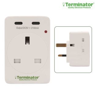 محول متعدد المقابس من Terminator مع منفذي USB من النوع C - أبيض