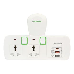 Terminator 2 Way Universal T-Adaptor with 3 USB Ports