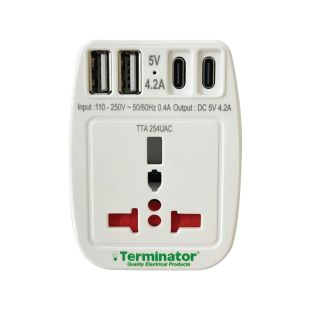 Terminator Universal Travel Adaptor with 4 USB Ports