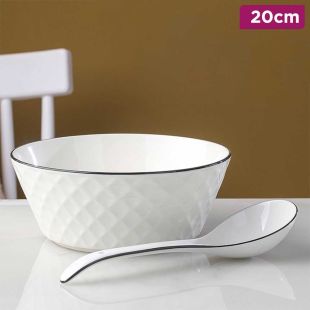 Japanese Style Ceramic Soup Bowl 20cm with Spoon