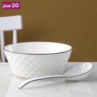 وعاء شوربة سيراميك تصميم ياباني 20 سم مع ملعقة