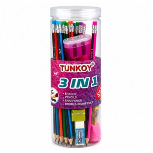 3-in-1 School Stationery Set with Pencils, Erasers and Sharpeners
