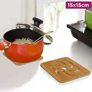 Square Spiral Bamboo Coaster Hot Pots 15cm