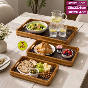 3 Pcs Rustic Weave Bamboo Serving Tray Set