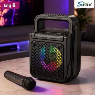 مكبر صوت بلوتوث ميني 3 بوصة يإضاءة RGB مع ميكروفون لاسلكي من Sing-e
