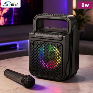 Mini 3 Inch 8W RGB Wireless Speaker with Wireless Mic by Sing-e