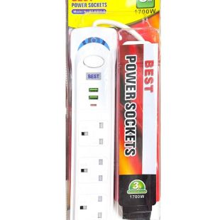 وصلة اشتراك كهربائي 3 مخارج 1700 واط مع منافذ USB وType-C بطول 3 متر من Best