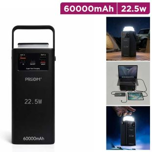 60000mAh Power Bank with 4 Built-in Cables and LED Light 22.5W by Preom