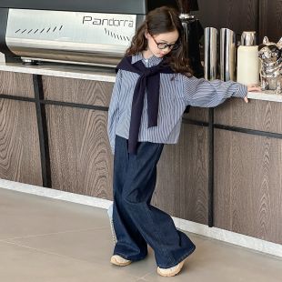 بلوزة شال مخططة خريفى فضفاضة أنيقة للبنات