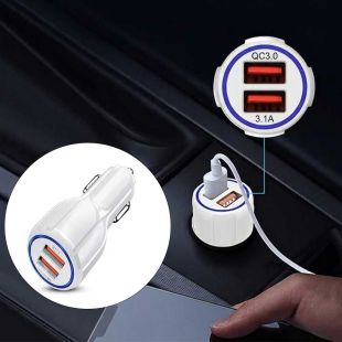 شاحن سيارة منفذ USB مزدوج شحن سريع QC 3.0 بقوة 3.1 أمبير