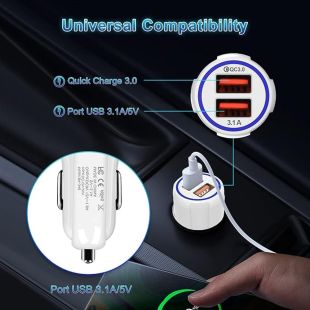 Dual USB Car Charger with QC 3.0 Fast Charging 3.1A