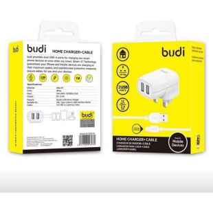 شاحن بمنفذي USB مع كيبل Lightning بطول 1 متر من Budi