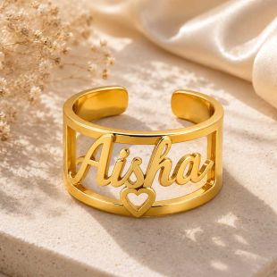 Gold Custom Adjustable Name Ring for Women - English or Arabic Designs