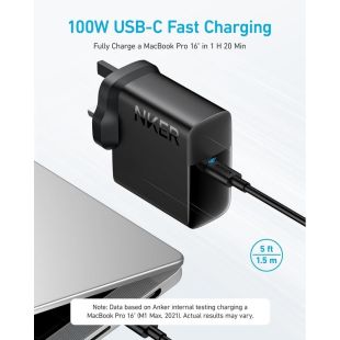 شاحن حائط  منفذ USB-C قوة  100 واط مع كيبل USB-C طول 1.5 متر من Anker