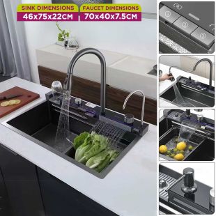 Stainless Steel Kitchen Sink with Faucet and Digital Display