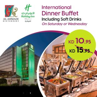 International Dinner Buffet from Al Ahmadi Restaurant in Crowne Plaza Hotel & Holiday Inn Al Thuraya City  