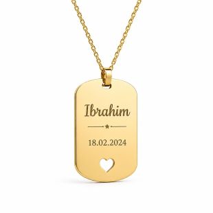 Custom Baby Name Keepsake Pendant Tag Modern Necklace - English or Arabic (Gold Color)
