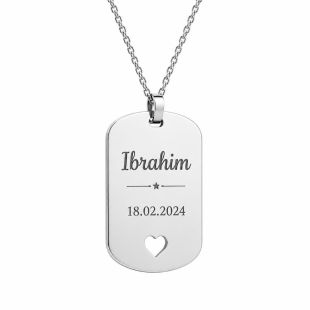 Custom Baby Name Keepsake Pendant Tag Modern Necklace - English or Arabic (Silver Color)