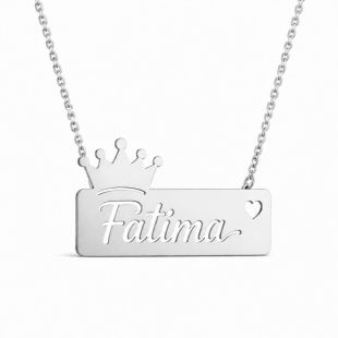 Custom Baby Name Keepsake Pendant Tag Modern Necklace - English or Arabic - Name Plate (Silver Color)