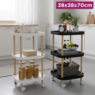 Bedside Rolling Cart with 3 Shelves 38 x 38 x 70 cm