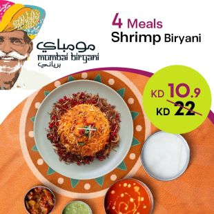 Enjoy 4 Meals Shrimp Biryani At Mumbai Biryani Restaurant 