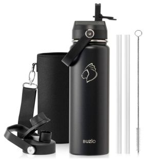 زجاجة مياه معزولة بغطاءين للشرب وغطاء حماية 650 مل من Buzio