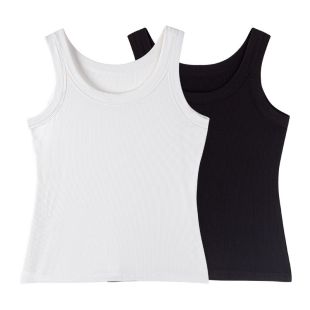 Black and White Plain Sleeveless Blouse For Women 2Pcs Set