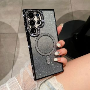 Black Glitter Gradient Samsung Phone Case with Magnetic Suction