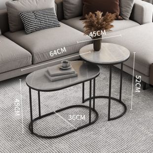 طقم 2 طاولة جانبية متداخلة بسطح حجري مع إطار فولاذي