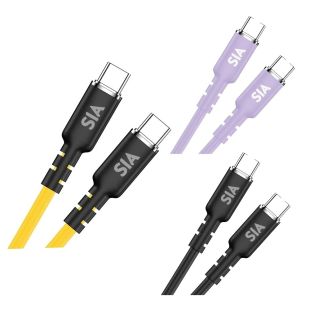 كيبل شحن سريع سيليكون من Type-C إلى Type-C قوة 60 واط طول 1.2 متر من SIA
