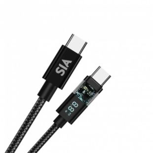 كيبل Type-C إلى Type-C مجدول 60 واط 1.2 متر مع شاشة رقمية من SIA