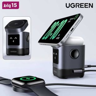 شاحن لاسلكي مغناطيسي 15 واط قابل للطي لأجهزة أبل 2 في 1 من Ugreen