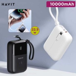 10000mAh 22.5W Power Bank with USB-C Port and Built-in Fast Charging Cables by Havit