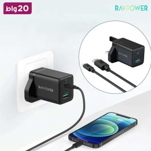 شاحن 2 في 1 USB بقوة 20 واط من RavPower