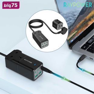 شاحن مكتب محمول 5 منافذ 75 واط + محول شاحن السفر من Ravpower
