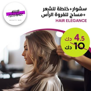 سشوار + خلطة للشعر + مساج لفروة الرأس لدى صالون Hair Elegance Salon 