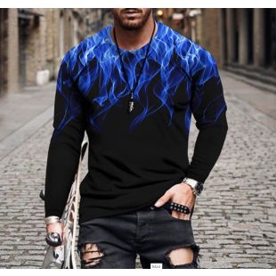 تيشيرت بأكمام طويلة وتصميم Blue Flame Illusion للرجال