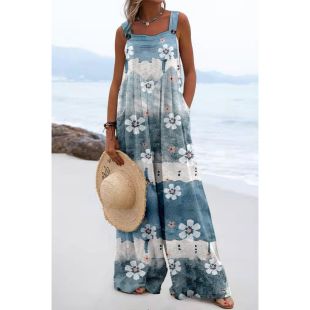 جمبسوت صيفى بدون أكمام بتصميم Blue Flowers للسيدات