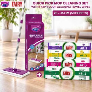 Parex Quick Pick Mop Cleaning Set with Fairy Floor Cleaning Towel Wipes 20 × 35 cm (50 Sheets)