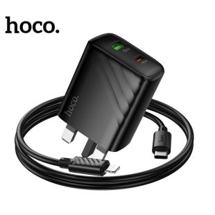 شاحن Sunlight بقوة 30 واط USB-A وType-C مع كيبل Type-C إلى Lightning من Hoco