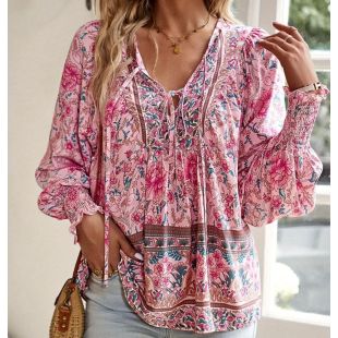 بلوزة بأكمام طويلة ورباط بتصميم بوهيمي للسيدات
