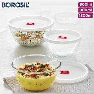 Borosil Glass Food Storage and Reheating Bowl with Lid 1300 ml