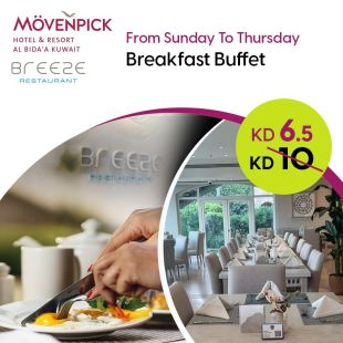 Enjoy a Delicious Breakfast Buffet with Amazing sea view at Breeze Restaurant- Mövenpick Hotel & Resort Al Bida'a