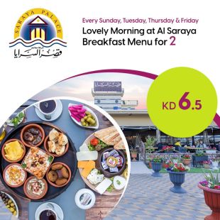 Delicious Breakfast set menu for 2 persons at Al Saraya Palace Restaurant