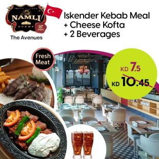 Enjoy Authentic Turkish Flavors: Iskender Kebab & Cheese Kofta with 2 Drinks at Namli Restaurant