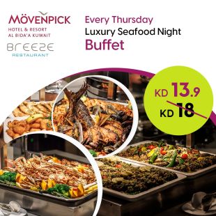 Enjoy a Delicious Seafood Dinner Buffet Every Thursday at -Movenpick Hotel & Resort Al Bida’a Kuwait