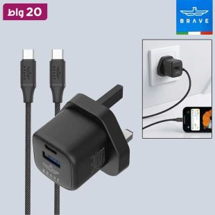 شاحن 20 واط GaN بمنفذ USB-C مع كيبل Lightning من Brave