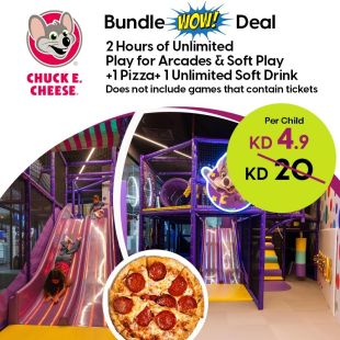 2 Hours Unlimited Gaming Experience with Small Pizza and Drinks at Chuck E. Cheese