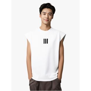 تيشيرت رياضي كاجوال فضفاض بدون أكمام من القطن للرجال