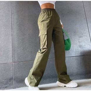 بنطلون كاجوال واسع الساق بخصر منخفض للسيدات